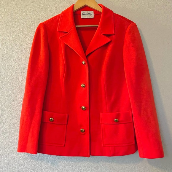 Vintage 60s 70s Butte Knit orange red poly wool blend blazer retro funky S-M - Picture 2 of 11